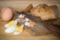 Organic breakfast, crispy baguette and eggs