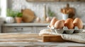 Organic Breakfast Essentials: Close-Up of Fresh, Free-Range Eggs in a Modern Kitchen Setting Royalty Free Stock Photo