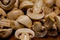 Organic button mushrooms chopped in two