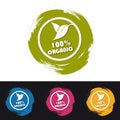 100% Organic Buttons With Leaves - Colorful Vector Brushstrokes - Isolated On Black And White Background Royalty Free Stock Photo