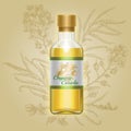Organic canola, mustard oil in glass bottle Royalty Free Stock Photo
