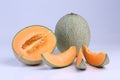 Organic Cantaloupe melon fruit isolated on white background Royalty Free Stock Photo