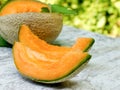 Organic cantaloupe- melon watermelon refreshing during the summer heat Royalty Free Stock Photo