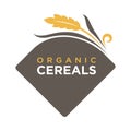 Organic cereals logo ears of wheat symbol isolated on white.