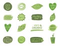 Organic certified label set. Nature vegetarian badge. Vegan healthy food logo. Farm fresh icon. Eco fiendly, bio product Royalty Free Stock Photo