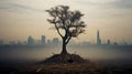 Organic Chaos: A Poignant Image Of A Tree Growing Amidst Urban Flats Royalty Free Stock Photo