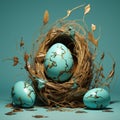 Organic Chaos: Turquoise Eggs In Minimalistic Surrealism