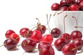 Organic cherry berries in a ceramic bowl, white background, close-up Royalty Free Stock Photo