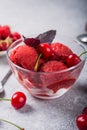 Organic cherry  Sorbet Ice Cream Balls in glass Ready to Eat. Organic Food Royalty Free Stock Photo