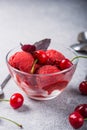 Organic cherry  Sorbet Ice Cream Balls in glass Ready to Eat. Organic Food Royalty Free Stock Photo