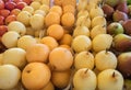 Organic chinese or japanese pears for sale at farmers market Royalty Free Stock Photo