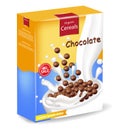 Organic Chocolate cereals package Vector realistic mock up. Product placement label design. 3d detailed illustrations