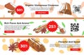 Organic cinnamon rich flavor and aroma sale landing page set engraved vector illustration
