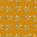 Organic citrus seamless pattern with simple lemons shapes and leaves. Orange background