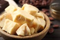 Organic cocoa butter on table, closeup