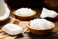 Organic coconut butter in a wooden bowl