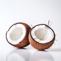 Organic Coconut Halves On White Surface - Nature-inspired Forms