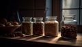 Organic coffee beans in rustic glass jar generated by AI