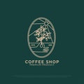 Organic Coffee logo design vector, vintage Outdoor coffee logo illustration with outline style, best for restaurant, beverages Royalty Free Stock Photo