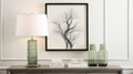 Organic Contours: Uhd Image Of A Green Table Lamp In A Tree Print Room