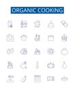 Organic cooking line icons signs set. Design collection of Organic, Cooking, Cuisine, Dining, Healthy, Vegan, Plant Royalty Free Stock Photo