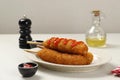 Organic CornDog  with Ketchup, Mayonaise Royalty Free Stock Photo