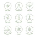 Organic cosmetic badges collection. Product free allergen line icons set. Organic stickers. Natural products labels. GMO