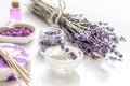 organic cosmetic with lavender flowers and oil on white background Royalty Free Stock Photo