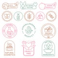 Organic cosmetics badges. Bio beauty products for skin, package seal ecology, vegan, natural ingredient. Eco food icon and label Royalty Free Stock Photo