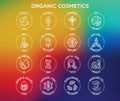 Organic cosmetics set of thin line icons for product packaging. Cruelty free, 0% alcohol, natural ingredients, paraben free, eco Royalty Free Stock Photo
