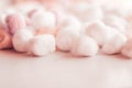 Organic cotton balls background for morning routine, spa cosmetics, hygiene and natural skincare beauty brand product as