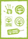 Organic Cotton Creative Concept On Grunge Rust Background. Eco Green Set Of Vector Icons.