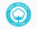 Organic cotton flower icon, 100 natural certificate vector logo. Cotton flower for eco bio organic textile and cosmetic products