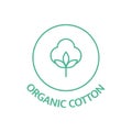 Organic cotton line icon. Sustainable plant stamp. Fabric badge. Biodegradable symbol. Slow fashion. Quality certificate