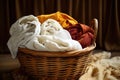 organic cotton textiles folded in a wicker basket