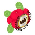 Organic cranberry icon isometric vector. Fresh ripe red cranberry and crown sign