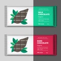 Organic dark and milk chocolate bar design. Choco packaging vector mockup. Trendy luxury product branding template with label and