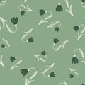 Organic decorative seamless pattern with harebell silhouettes. Pastel green background. Floral print