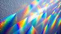 Organic Diagonal Holographic Flare on White Wall with Rainbow Refraction generative AI