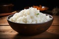 Organic dining Steamed rice bowl, Asian cuisine on wooden background