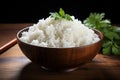 Organic dining Steamed rice bowl, Asian cuisine on wooden background