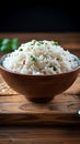 Organic dining Steamed rice bowl, Asian cuisine on wooden background