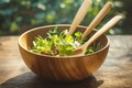 Organic dining Wooden spoon and fork in a nature inspired bowl