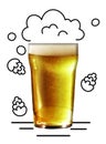 Organic drink with hops. Glass with foamy, lager, cool beer with bubbles isolated over white background. Creative design