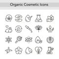 Organic eco beauty cosmetics thin black line icons, outline logo cosmetology collection