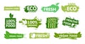 Organic, eco food, vegan, fresh, healthy and gluten free stickers with effect green paint. Organic food labels and