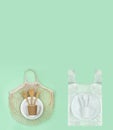 Organic eco friendly kitchenware utensils,eco bag, cellophane bag,disposable tableware . Ecology, zero waste, no plastic concept,