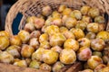 Organic emerald beaut plums in a basket Royalty Free Stock Photo