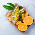 Organic essential tangerine, mandarin, clementine oil Royalty Free Stock Photo