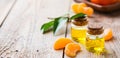 Organic essential tangerine, mandarin, clementine oil Royalty Free Stock Photo